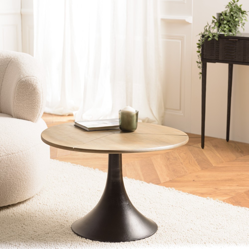 JAMES Side Table 65x65cm - Mango Wood Top & Black Flared Legs JAMES Side Table 65x65cm - Mango Wood Top & Black Flared Legs