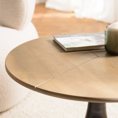 JAMES Side Table 65x65cm - Mango Wood Top & Black Flared Legs