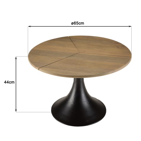 JAMES Side Table 65x65cm - Mango Wood Top & Black Flared Legs