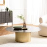JAMES Round Coffee Table 110x110cm - Black Iron Top and Gold Striped Legs