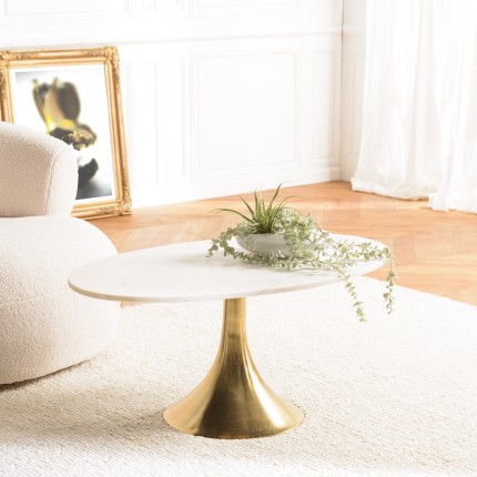 Table basse JAMES en marbre et doré - 100x56cm