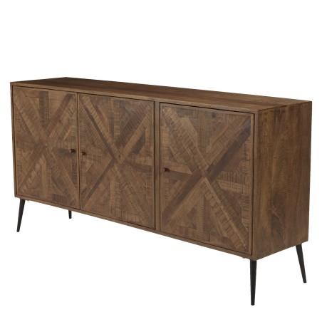 KIARA Sideboard 3 Doors Recycled Wood Symmetrical Shapes Metal Legs