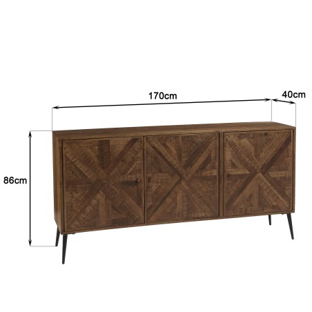 KIARA Sideboard 3 Doors Recycled Wood Symmetrical Shapes Metal Legs