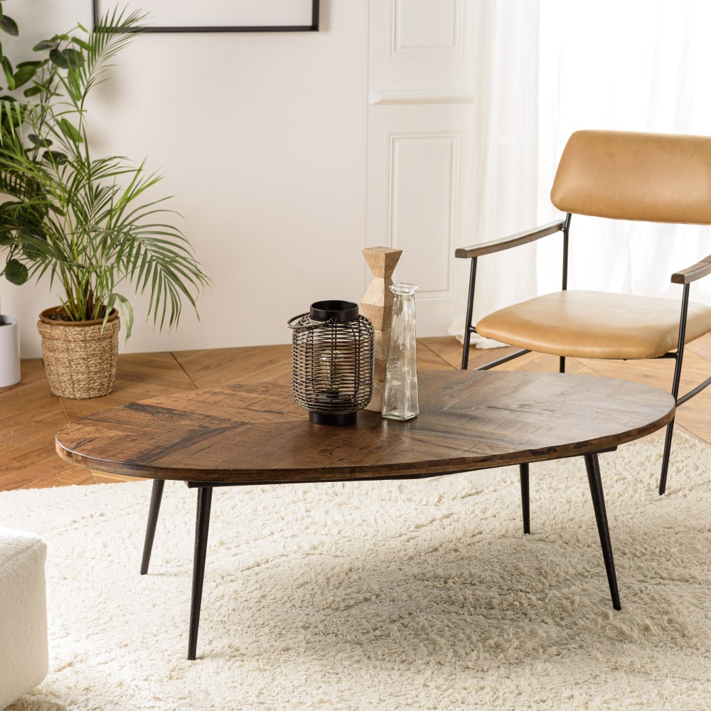 Table basse ovale KIARA 135x70cm plateau chevrons Table basse ovale KIARA 135x70cm plateau chevrons