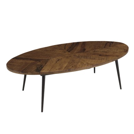 Table basse ovale KIARA 135x70cm plateau chevrons