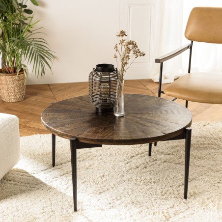 KIARA Round Coffee Table 80x80cm Recycled Wood with Metal Legs