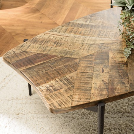 Table basse KIARA bords concaves en bois recyclé