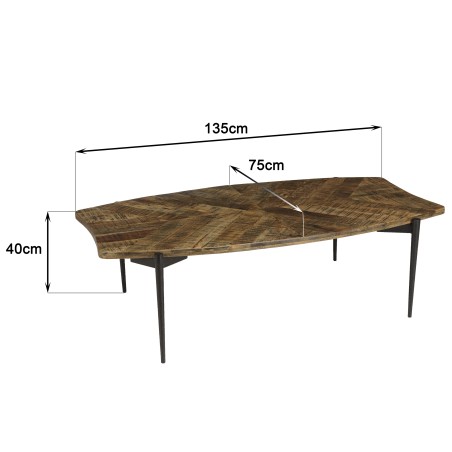 KIARA Coffee Table with Concave Edges 135x75cm Recycled Wood