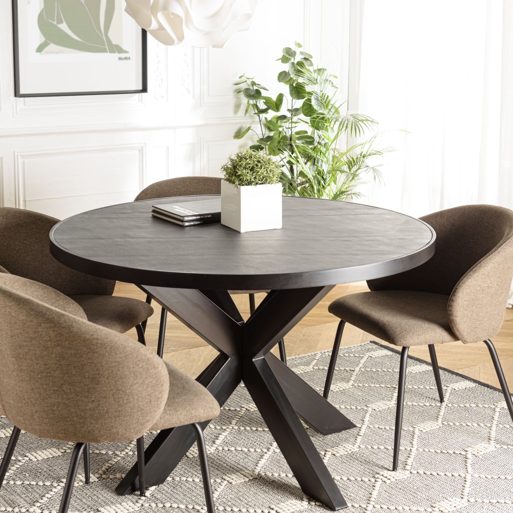 BASILE Dining Table 120x120cm Black Stone Effect Top BASILE Dining Table 120x120cm Black Stone Effect Top
