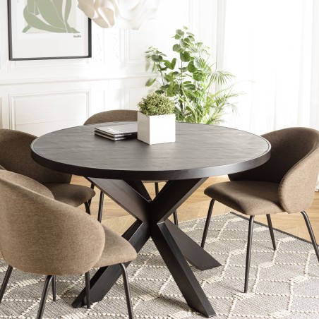 Table à manger BASILE 120x120cm noir effet pierre