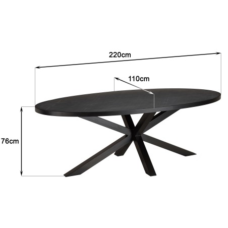 Table à manger BASILE 220x110cm plateau noir effet pierre