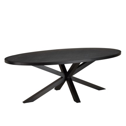 Table à manger BASILE 220x110cm plateau noir effet pierre