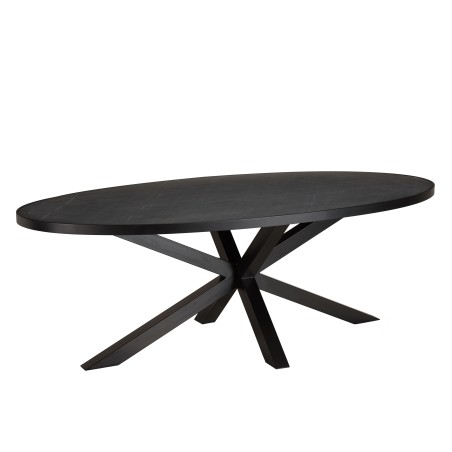 Table à manger BASILE 220x110cm plateau noir effet pierre