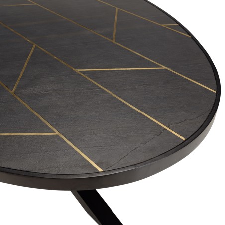 BASILE Dining Table 220x110cm Stone Effect with Gold Motifs