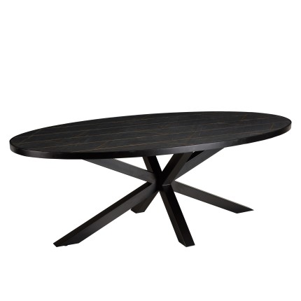 BASILE Dining Table 220x110cm Stone Effect with Gold Motifs