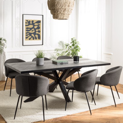Table à manger BASILE 220x100cm plateau noir effet pierre