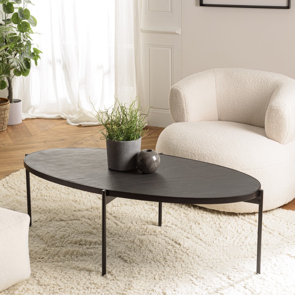 Table basse ovale noire BASILE 131x65cm Table basse ovale noire BASILE 131x65cm