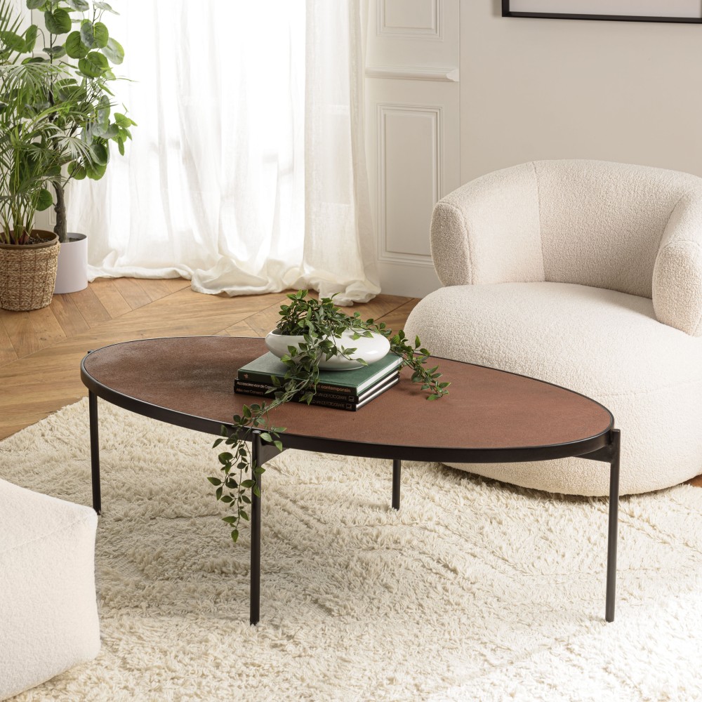 Table basse ovale BASILE 131x65cm couleur rouille Table basse ovale BASILE 131x65cm couleur rouille