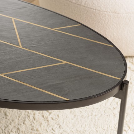 Table basse ovale BASILE - Effet pierre et motifs dorés