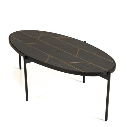 Table basse ovale BASILE - Effet pierre et motifs dorés