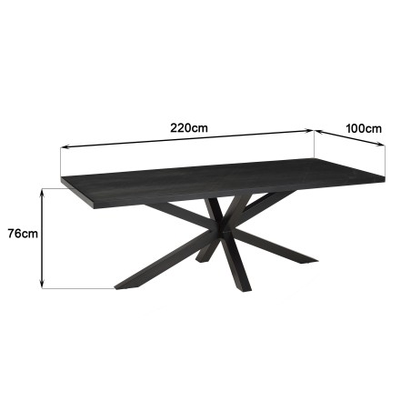 BASILE Dining Table 220x100cm Black Stone Effect Top