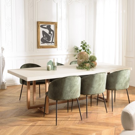 Table à manger WALLY - Béton beige et teck - 243x100cm