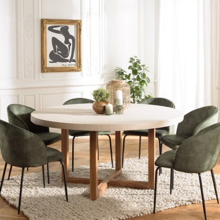 Table à manger ronde WALLY 153x153cm béton beige teck