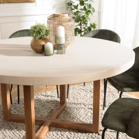 Table à manger ronde WALLY 153x153cm béton beige teck