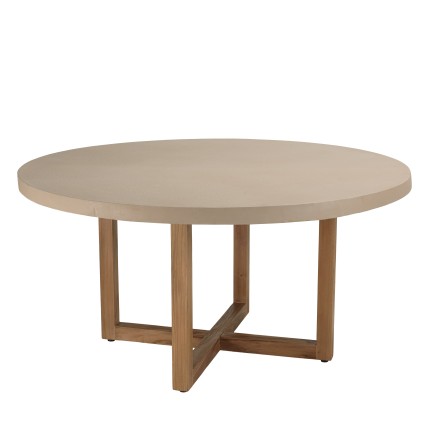 Table à manger ronde WALLY 153x153cm béton beige teck