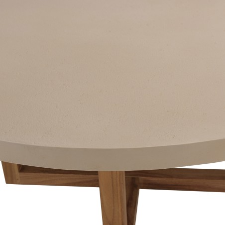 DAK Round Coffee Table 92x92cm - Beige Concrete & Teak Legs