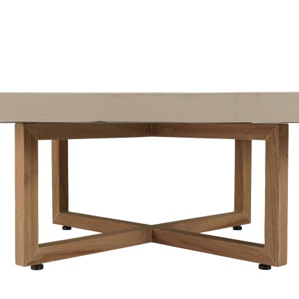Table basse ronde WALLY en béton beige et teck 92x92cm