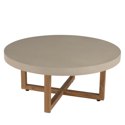 Table basse ronde WALLY en béton beige et teck 92x92cm