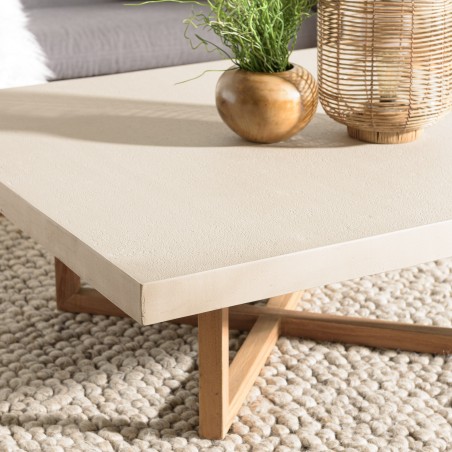 DAK Square Coffee Table 107x107cm - Beige Concrete & Teak Legs