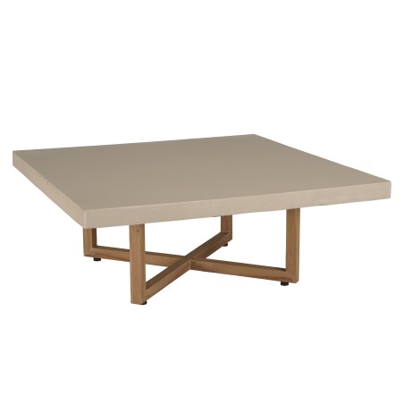 DAK Square Coffee Table 107x107cm - Beige Concrete & Teak Legs