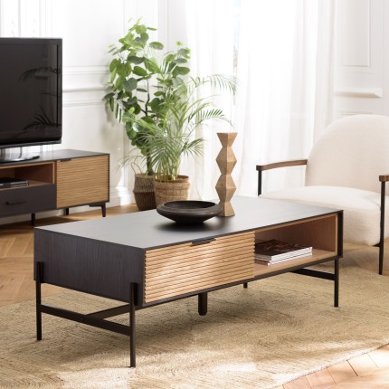 CHARLIE Brown and Black Coffee Table with 2 Drawers and 1 Compartment
