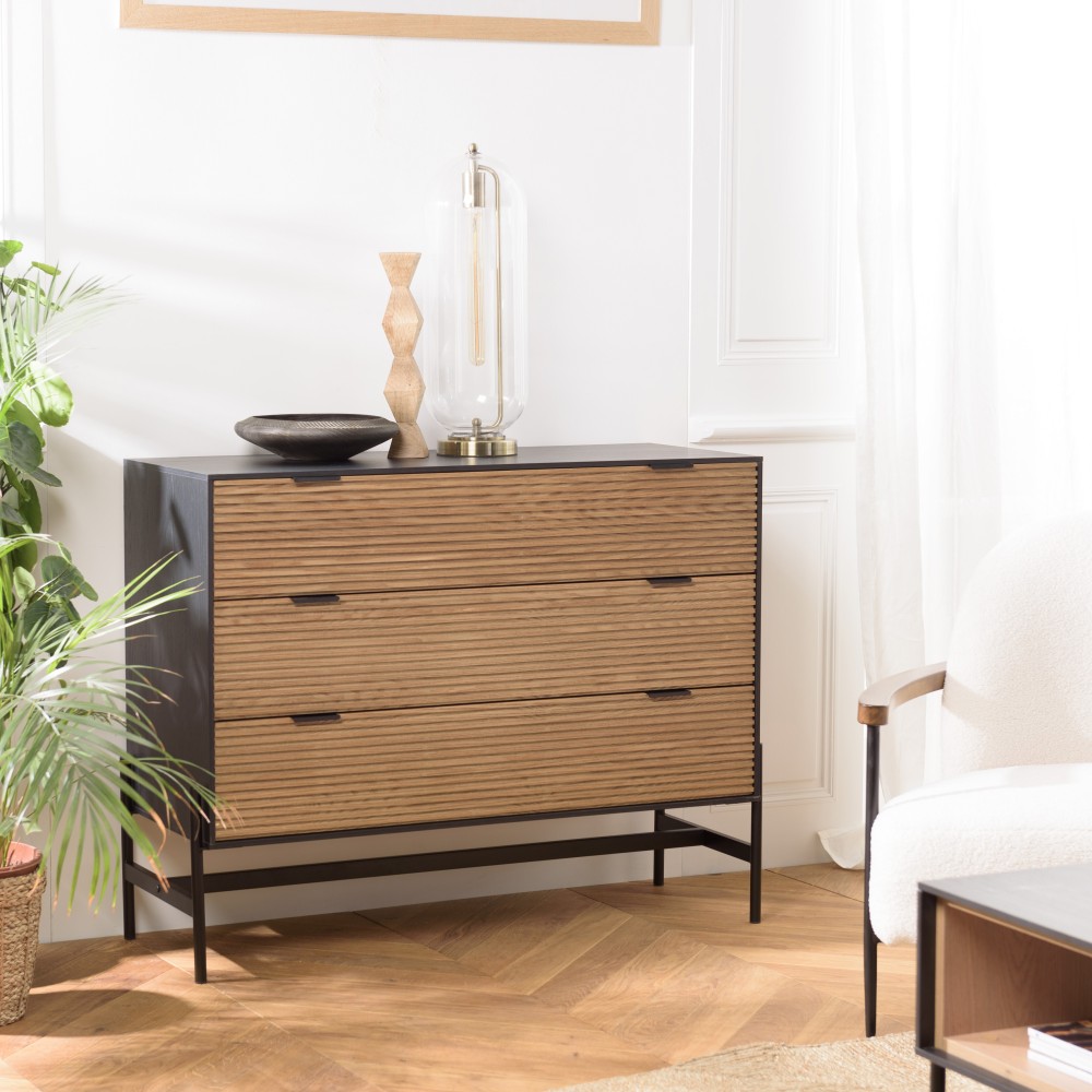 Commode CHARLIE marron et noire 3 tiroirs Commode CHARLIE marron et noire 3 tiroirs
