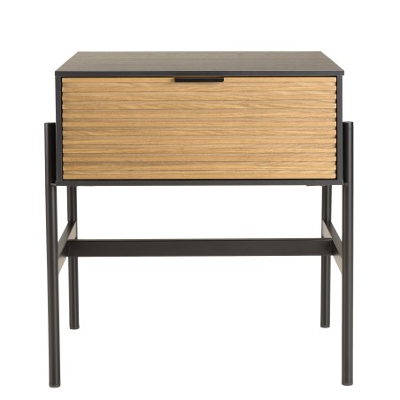 CHARLIE Brown and Black Bedside Table - 1 Drawer & Metal Legs