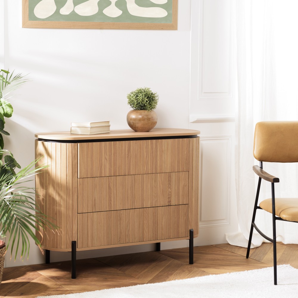 Commode CHARLIE marron 3 tiroirs rétro Commode CHARLIE marron 3 tiroirs rétro