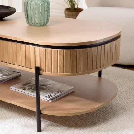 Table basse CHARLIE marron 2 tiroirs rétro