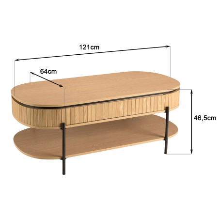 CHARLIE - Brown Coffee Table with 2 Drawers in Retro Style