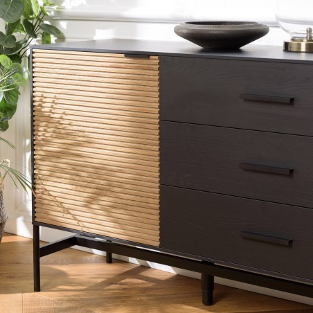 Buffet CHARLIE marron et noir 3 tiroirs 2 portes