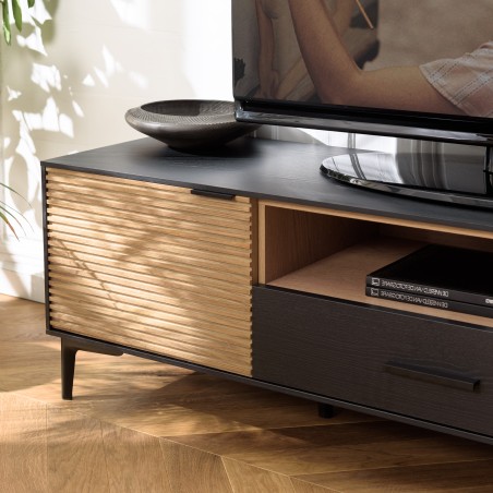 CHARLIE Brown and Black TV Stand with 2 Doors, 1 Drawer and 1 Compartment