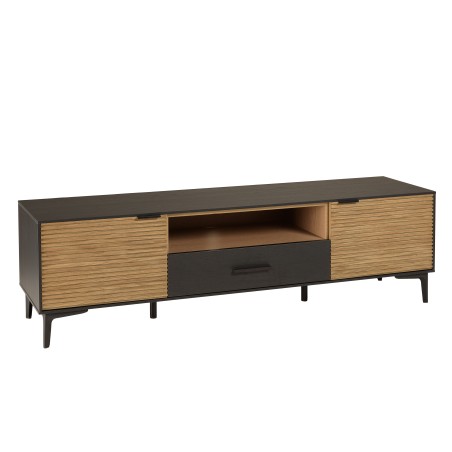 CHARLIE Brown and Black TV Stand with 2 Doors, 1 Drawer and 1 Compartment