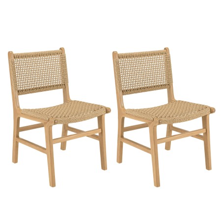 Lot 2 chaises jardin Valeria teck naturel rotin beige