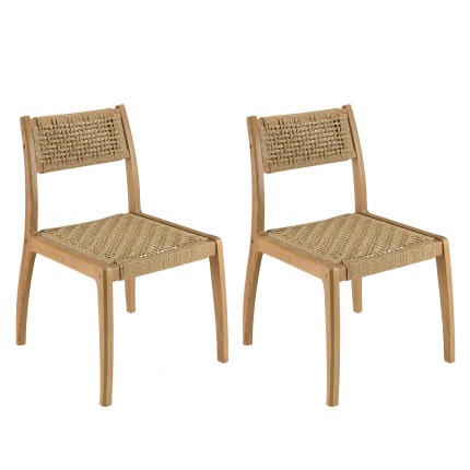 VALERIA Set of 2 Teak Garden Chairs - Beige Woven Rattan