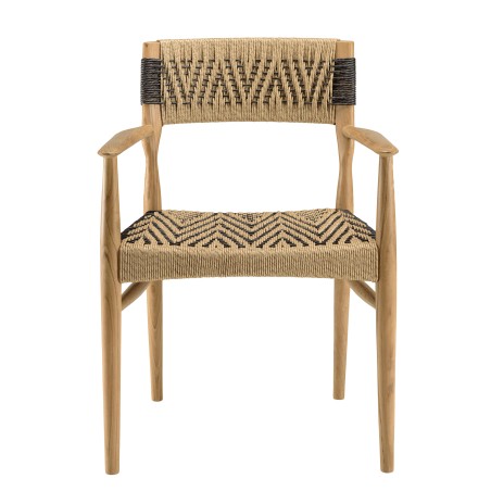 Lot de 2 fauteuils jardin VALERIA - Teck et rotin synthétique beige/noir