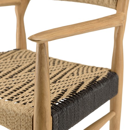 VALERIA - Set of 2 Teak Garden Armchairs | Beige/Black Synthetic Rattan