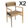 Lot de 2 fauteuils jardin VALERIA - Teck et rotin synthétique beige/noir