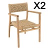 Lot de 2 fauteuils jardin teck rotin synthétique