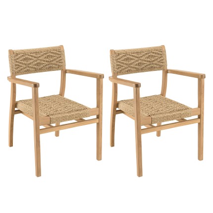 Lot de 2 fauteuils jardin teck rotin synthétique